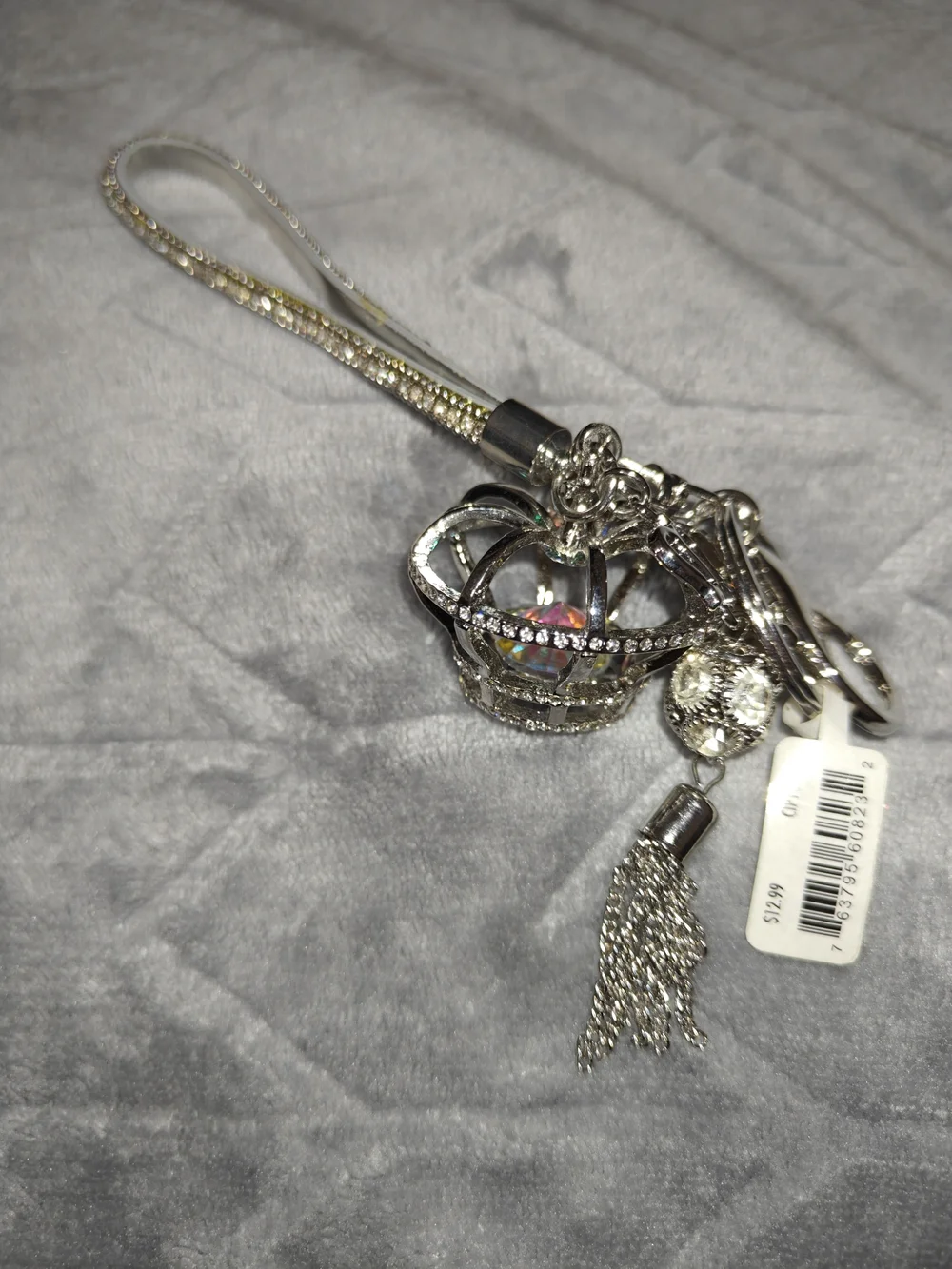 Silver Crystal Crown Wristlet Keychain Charm